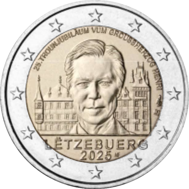 Lussemburgo 2025 - 25° anniversario dell'ascesa al trono del Granduca Henri Lussemburgo 2025 - 2 € 25° anniversario dell'ascesa al trono del Granduca Enrico