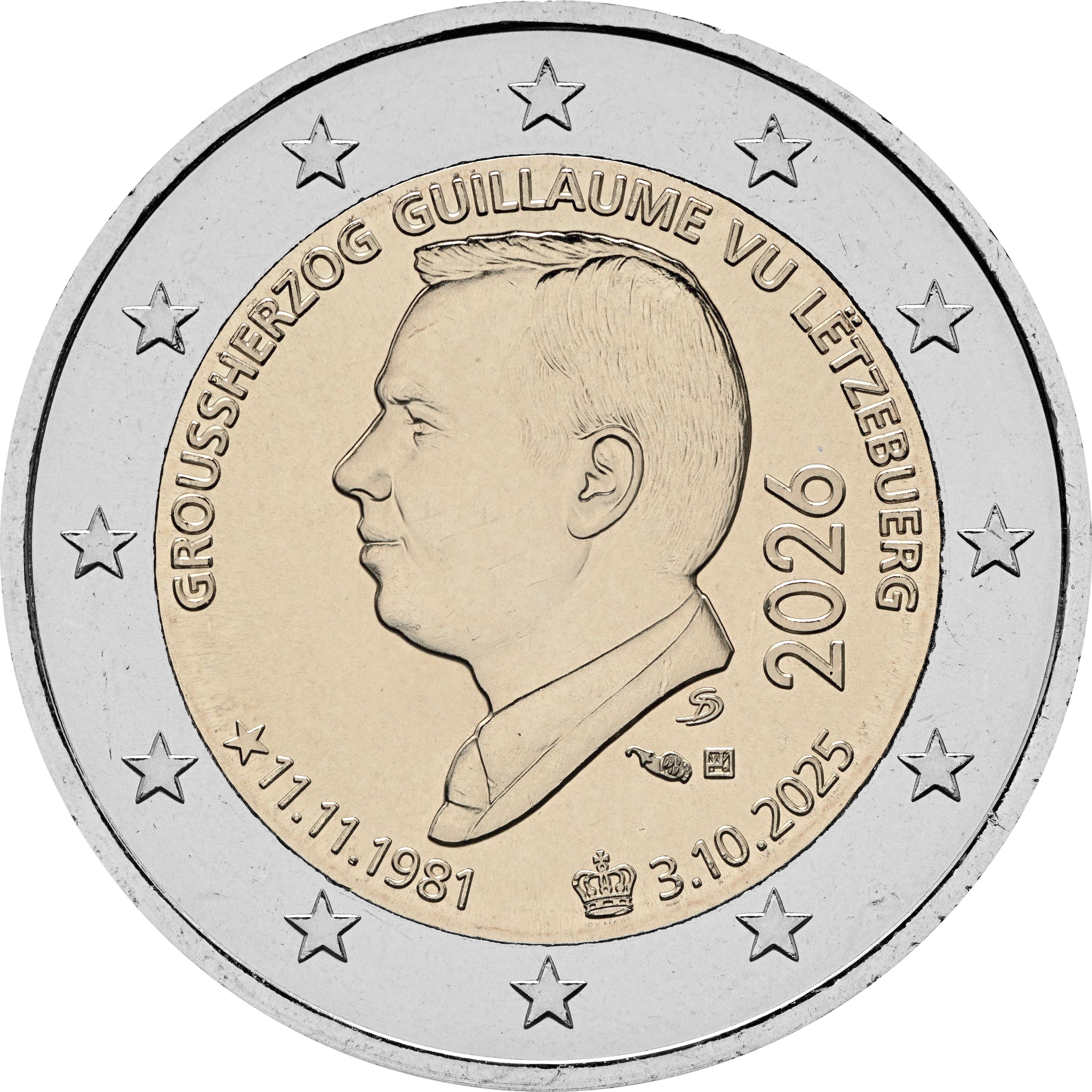 Lussemburgo 2026 - 2 € 45° anniversario Granduca Guillaume Lussemburgo 2026 - 2 € 45° anniversario Granduca Guillaume