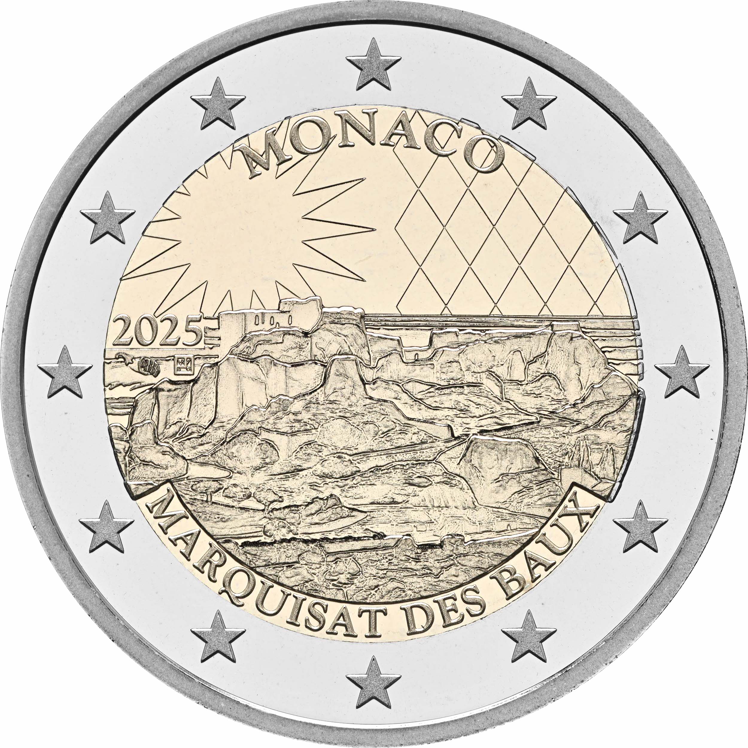 Monaco 2025 - 2 € feudo Les Bau Monaco 2025 - 2 € feudo Les Bau