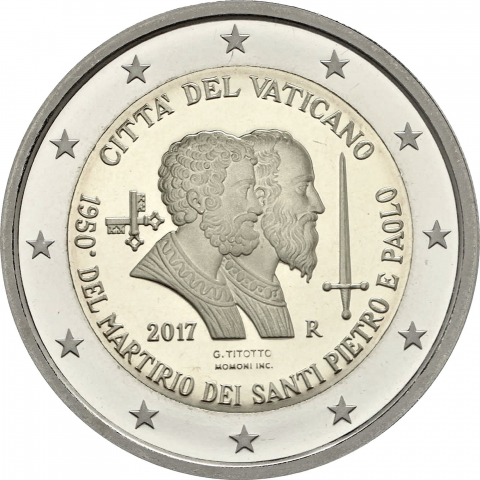 2 € 1950º anniversario martirio Santi Pietro e Paolo 2017 proof