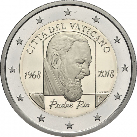 2 € 50° anniversario scomparsa Padre Pio 2018 proof