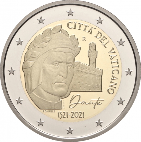 2 € 700° anniversario di Dante Alighieri 2021 Proof