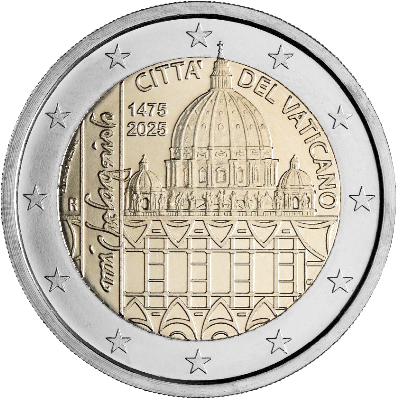 Vaticano 2025 - 2 € 550o anniversario della nascita di Michelangelo Vaticano 2025 - 2 € 550o anniversario della nascita di Michelangelo
