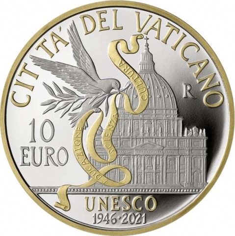 10 € 75° anniversario Unesco 2021 gilded