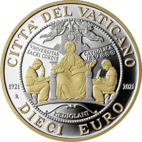 10 € 100° anniversario Università Cattolica Sacro cuore 2021 gilded